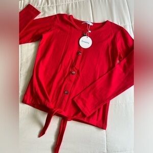 🖍️ Greatchy Red Long Sleeve With Buttons & Tie Front Little Girls Top